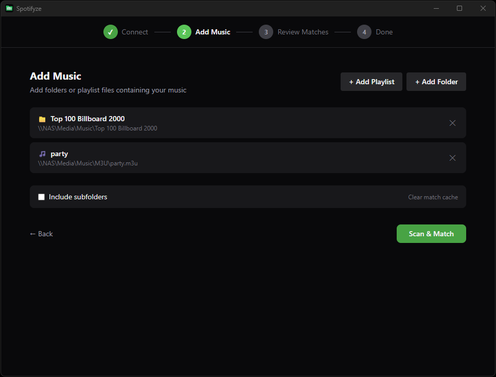 Add Music — Sources ready to scan