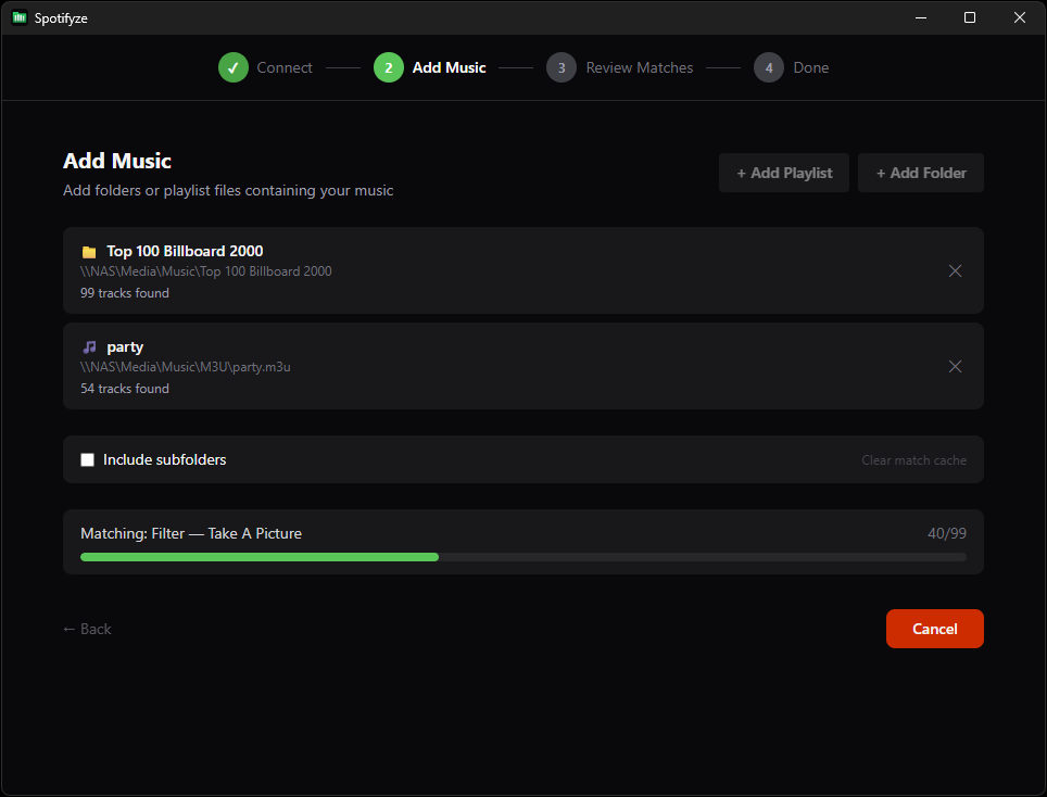 Scanning — Matching tracks against Spotify